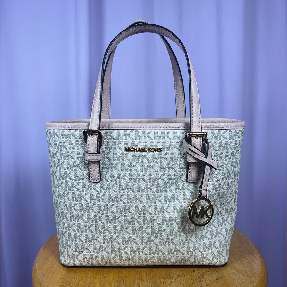Michael Kors Jet Set Travel Extra Small Top Zip Tote MK Logo XS Vanilla Blush
